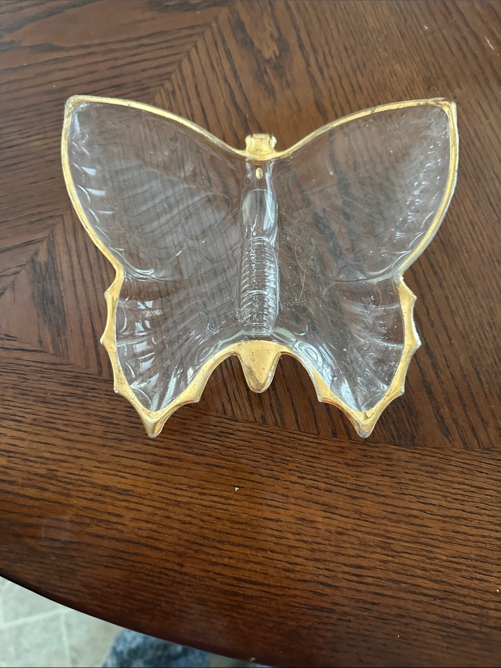 Glass Butterfly Trinket Dish with Gold Trim